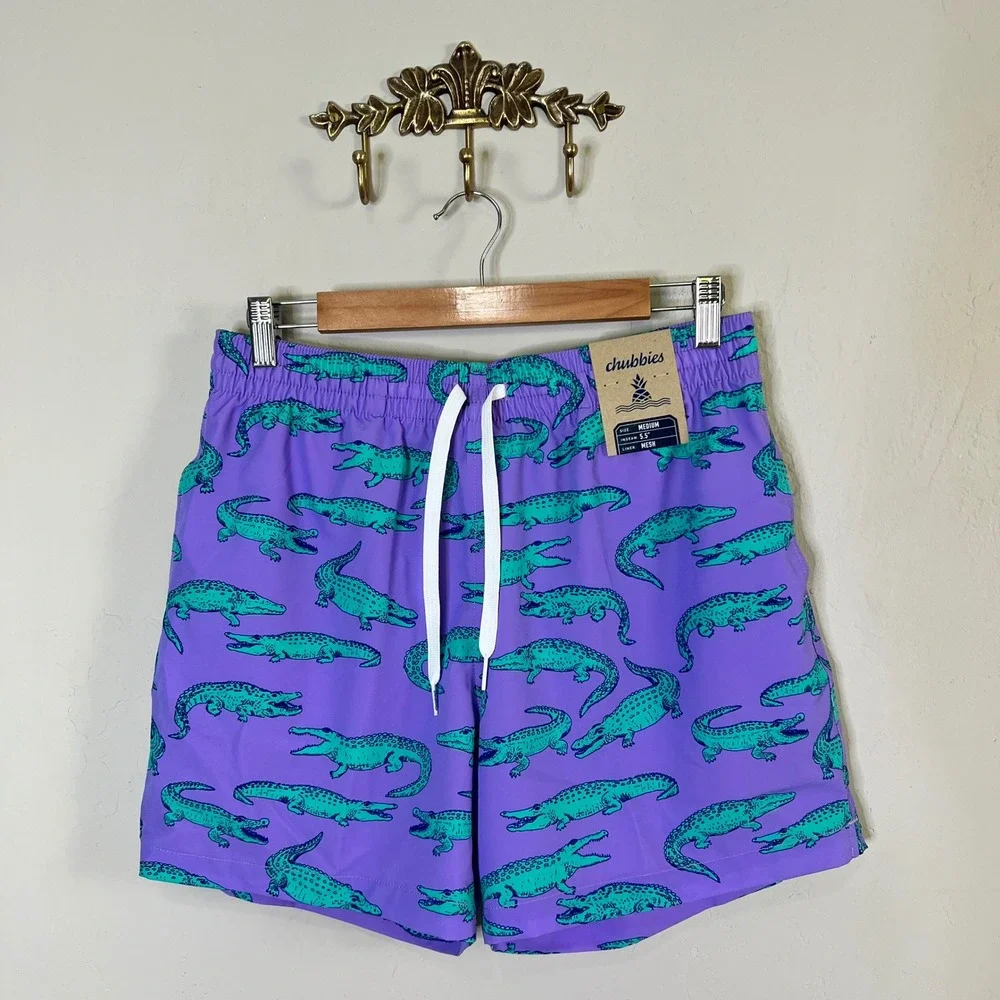 Chubbies Swim Trunks The Gem Glades Mens Size Medium Purple Gator NEW